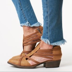 NIB Cognac Distressed Cut Out Loafer Shootie Boot